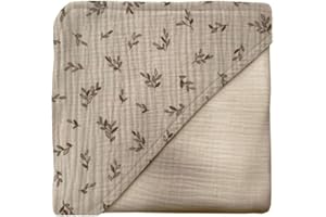 MIMUSELINA Capa de Baño Bebe Recien Nacido - Doble Capa de Muselina 100% Algodon y Absorbente - Seca Muy Bien - Toalla Bebe con Capucha Extra Grande (1x1m) - con Goma al Cuello y Capucha (Ecru)