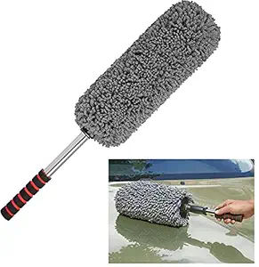 Octate 1PC Car Cleaning Round Duster Ultra Soft Microfiber Brush Extendable Telescoping Handle Tool Interior & Exterior Multipurpose Smooth Cleaner for Car Office Home Lint-Free Duster (Grey)