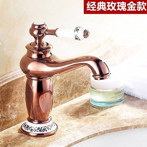 Cold and hot water tap can rotate the leading European gold gilt antique porcelain basin and faucet,Rose gold standard