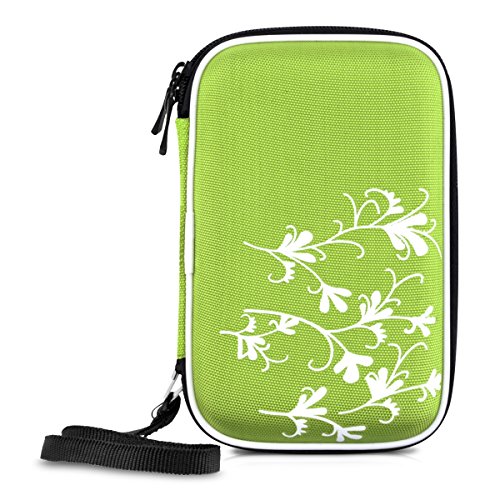 kwmobile Hardcase Tasche Hülle für externe Festplatten (2,5") mit Ranken Swirl Design - Schutzhülle in Weiß Hellgrün