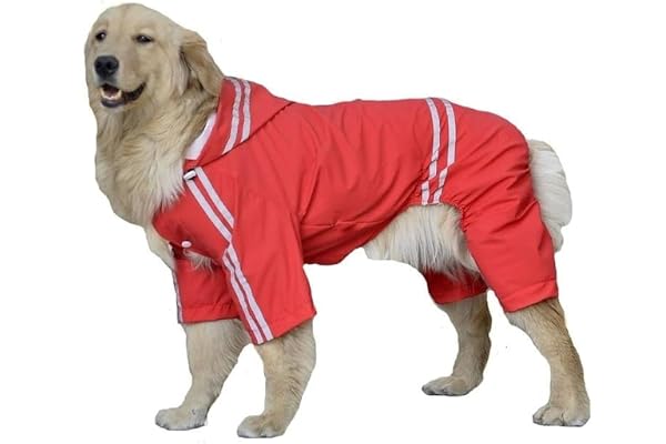 Bhumi Enterprises Dog Raincoats Jumpsuit Rain Snow Coats Waterproof Clothing, 4 Legs, Full-Cover, Hooded Poncho, Red, Size 24, Pack Of 1