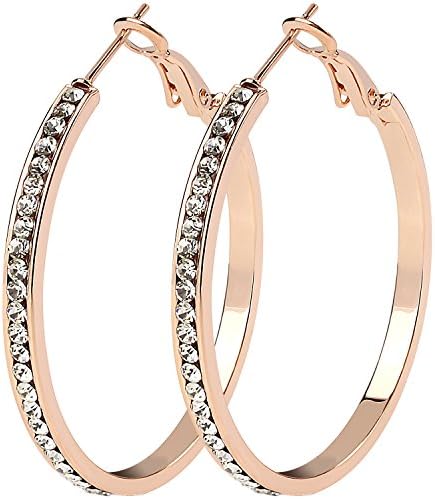 40mm Diamante Cubic Zirconia Hypoallergenic Womens Hoop Earrings Gold (Rose Gold 40mm)