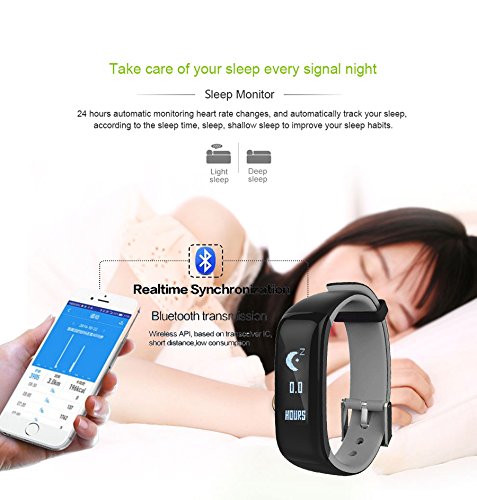 ROGUCI 0.86 „OLED Bluetooth Wearable Smartband, wasserdichtes IP67 intelligentes Armband Wristband, Blutdruck-Monitor, Puls-Monitor,Grau - 4