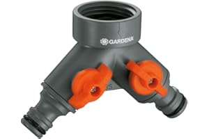 Gardena Zawór podwójny: rozdzielacz wody do kranu z gwintem 33,3 mm (G 1 calowy), do jednoczesnego podłączenia dwóch urządzeń, oba wyjścia regulowane (940-20)