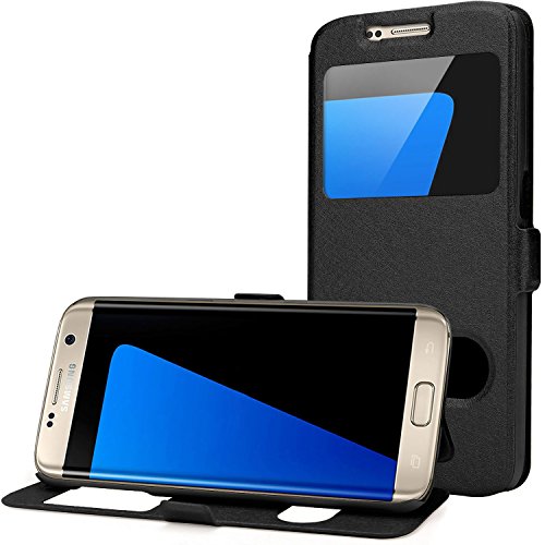 Danibos - Funda tipo libro para Samsung Galaxy S7  Edge  fina  piel sint  tica   piel  negro  Samsung Galaxy S7 Edge