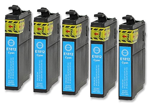 5 Druckerpatronen kompatibel zu Epson 18-XL / T1802 / T1812 (Cyan) passend für Epson Expression Home XP-100 XP-102 XP-200 XP-202 XP-205 XP-210 XP-212 XP-215 XP-225 XP-30 XP-300 XP-302 XP-305 XP-310 XP-312 XP-313 XP-315 XP-320 XP-322 XP-325 XP-33 XP-400 XP-402 XP-405 XP-405-WH XP-410 XP-412 XP-413 XP-415 XP-420 XP-420 XP-422 XP-425