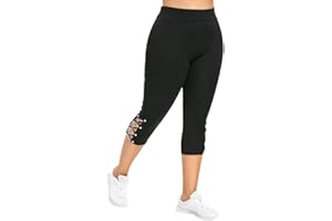 IQYU Pantacourt stretch pour femme - Grande taille - Pantacourt d'été pour femme - Legging noir - Taille haute - Pantalon de yoga léger 7/8 - Pantalon de sport - Pantalon de loisirs - Legging de sport -