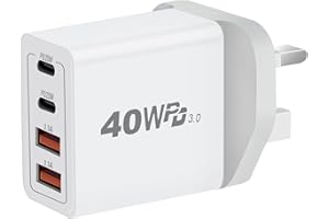 CHARGEWAY USB C Plug, 40W 4-Port Fast Charger Plug UK Dual Port PD Power Adapter +QC Multi Mains Wall Charger Type C Charging Plug for iPhone 15 14 13 12 11 Pro Max,Android, iPad, AirPods