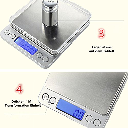 KING DO WAY 200g*0,01g Digitale Taschenwaage,Digitale Küchenwaage mit SimpleTaste,Mini Goldwaage Münzwaage,elektronische waage,Briefwaage,Tara-Funktion mit Hintergrundbeleuchtung (Ohne Batterie) - 3