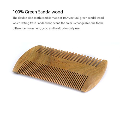 Bartbürste, Bart Kamm, Xpreen Kamm aus Sandelholz, Taschenkamm Zweiseitige Bürste mit Verschhiedenen Densitäten, Antistatisch Handgemachter Grüner Sandelholz-Kamm für Bart, Haar, Schnurrbart - 3