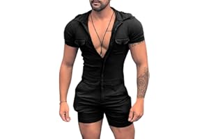 Oanviso Mono de Manga Corta/Sin Manga para Hombre Informal Mono con Bolsillo Color Sólido Trajes de Playa Cremallera/Botón Mono de Una Pieza Una Variedad de Estilos Verano Cómodo Mono