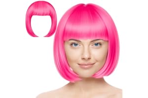 Aomig Kurze Bob Perücke, Wig mit 2 x Haarnetz, Bunte Neon-Bob-Perücke, Pony-Perücke Perücken Haarteile Cosplay für Nachtclub/Tanzen/Karneval/Fasching & Motto Party, Halloween Dekorationen (Rosérot/B)