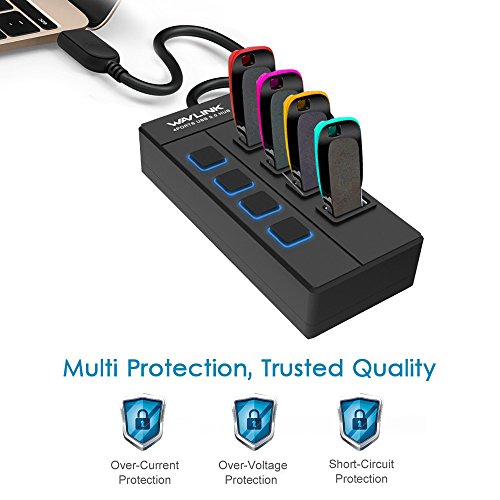 WAVLINK USB 3.0 4-Port Hub mit einzelnen Power Schalter und LED für Laptops, Macbook, Ultrabooks und weiteren USB 3.0 kompatiblen Geräten - 5