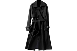 Saklifuo Women's Solid Windbreaker Slim Fit Trench Coat Long Jacket Outerwear with Belt Button