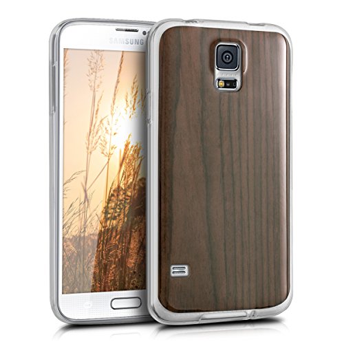 kwmobile Funda para Samsung Galaxy S5   S5 Neo   S5 LTE    S5 Duos - forro de TPU silicona cover protector para m  vil - Case Dise  o Madera palo de rosa marr  n oscuro