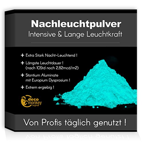 Profi Nachleuchtpigment Glühpulver – 100g hellblau ULTRA STARK - Nachtleuchtendes Phosphoreszierend selbstleuchtend neon night colors Glow Pulver - Neueste Generation: Strontiumaluminat - Original: decomonkey-Leuchtfarben - Nachleuchtpigmente Nacht Leuchtpulver Glühpigment Glühfarbe Glühpigmente lumentics Glühpulver leuchtfarbe Phosphor Nachtleucht