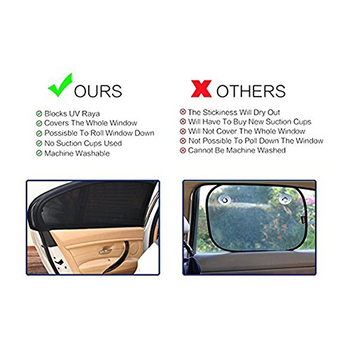 Auto Fenster Sonnenschutz, SHABEI Mesh Sonnenblende Autos Sun Shield für Side Rear Windows Seitenscheibe Autosonnenschutz, 2 Pcs, Sperrung Sun Glare für Baby, Kinder, Haustiere – Schwarz - 6