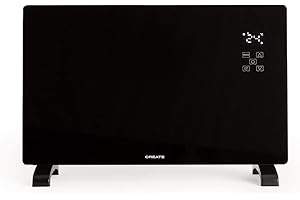 CREATE/WARM CRYSTAL 2500W / Convector eléctrico de cristal con wifi negro/App, potencia regulable, instalación en suelo o pared, pantalla LED táctil, bajo consumo