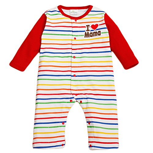 Baby Boys Girls Autumn Long Sleeve Colourful Striped "I love Papa mama" Romper (80(0-9M), Red)