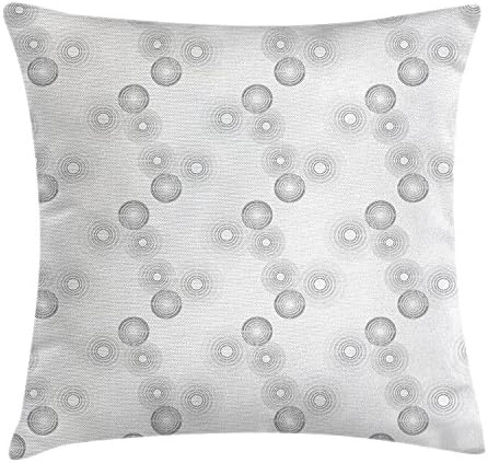 Grey Decor Throw Pillow Cushion Cover, Dark and Light Toned Disc Shaped Cycle Gradient Minimalist Halo Wheel Motifs Graphic, Decorative Square Accent Pillow Case, 18X18 Inches, White