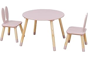 Rebecca Mobili Set Tavolino e 2 Sedie per Bambini, Tavolo Bambini con Seggiole, Rosa Marrone, MDF Pino, per Cameretta Asilo - Misure: 44 x 60 x 60 cm / 50 x 28 x 25 cm - Art. RE7017