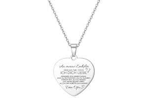 HAYOUWAY Kette Herz Halskette mit Gravur Inspirierende Deutsche Buchstaben für Meine Tochter Enkelin Damen Mädchen,Herz Anhänger Geschenke an Unsere Tochter/Enkelin von Mama und Papa/Oma und Opa