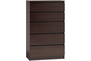 WHATSIZE ENTERPRISE Chest of Drawers for Bedroom, 5 Drawer Wenge Dresser with Contemporary Design, Tall Storage Cabinet for Clothes, Bedroom Furniture, Easy Assembly