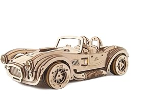 UGEARS Drift Cobra Racing Car 3D Puzzle Vintage 3D Puzzles Model Car Kit with Powerful Spring Motor - Car Model Kits for Adults to Build - Mechanical 3D Wooden Puzzles for Adults