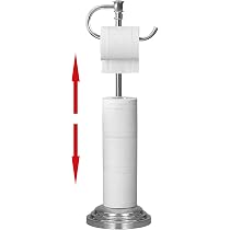 RUMOSE Freistehender Toilettenpapierhalter Aus Chrom – Höhenverstellbar 31,5-57,9 Cm, Mit Handtuchring Und Stauraum