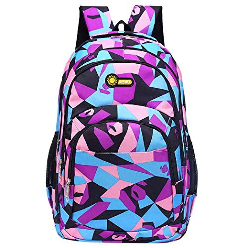 Preisvergleich Produktbild Hevoiok Unisex Schulrucksack mit Reißverschluss Komfortable Bürdenreduzierung Backpack Camouflage Druck Schülertasche für Teenager Mädchen Jungen Schule (Lila, 30 * 45 * 14cm)