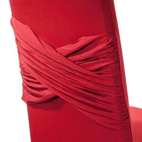 Smartfox Stuhlhusse Stuhlbezug Überzug Strechhusse Spannbezug Mikrofaser mit Schärpe in Creme - 4