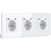 BSEED Wall Plug with 20 W Type C Fast Charger, 3 Gang 228 mm, Recessed Plug Type C + Type C, Unidirectional EU Standard with