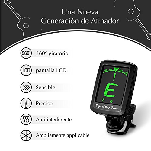 Mpow Afinador Digital Espa  ola con Clip  5 Modos para Guitarra  Ukelele Viol  n Cavaquinho y Otros Instrumentos de Cuerda  360   Pantalla LCD Grande  Incluye Pila de Bot  n