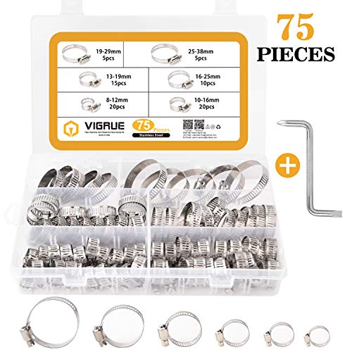 VIGRUE 75 Stück 8-38mm Federschlauch Federklammer Schlauchschelle Schlauchschelle Kraftstoff Vakuum Schlauch Federklemme 6 verschiedene Größen