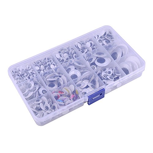 1100 Stück selbstklebende Wackelaugen 5-25mm Mix Rund Oval verschiedene Größen mit aufgemalten Wimpern Box - 4