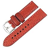 Uhrenarmband Echtes Leder Uhrband Watch Strap, MAIKES Ersatz-Watch Armband mit Edelstahl Metall Schließe für Herren Damen 20mm 22mm 24mm 26mm (Band Width 22mm, Red+Silver Buckle)