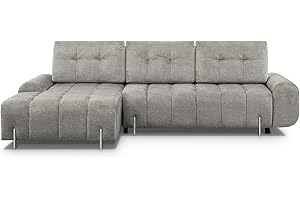 mb-moebel Divano ad angolo destro/sinistro in letto convertibile con cassapanca a 4 posti, gambe in metallo, tessuto, soggiorno, 290 x 172 x 96 cm, corallo (sinistra, cappuccino)