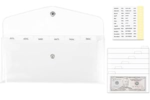 NATSUMEBASICS Cash Envelope Wallet, Clear Budget Wallet 6pcs Money Divider with Pockets and 2pcs Label Stickers Set for Bill Receipt Cash Organizer Holder System (Clear)