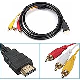 Decken Material: PVC R43 150cm Videokabel HDMI Stecker Auf 3 RCA Stecker RGB Audio Video AV Kabel TV, Plug und Play, Kabellänge 150cm, Farbe Schwarz