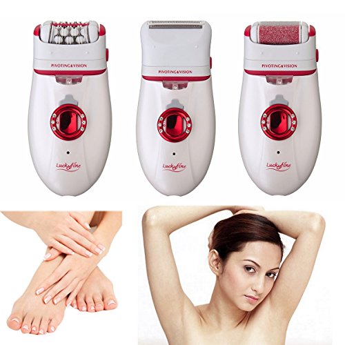 Epilator LuckyFine 3in1 Wet&Dry Rechargeable Cordless Electric Foot Callus Remover Epilator Lady Shaver Kit Travel Pouch