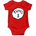 Thing 1 Thing 2 Babygrow Romper Novelty World Book Day Library Cartoon Human-like Twins One Two Cute Mischief Reckless Cheeky Naughty Box Gifts Presents