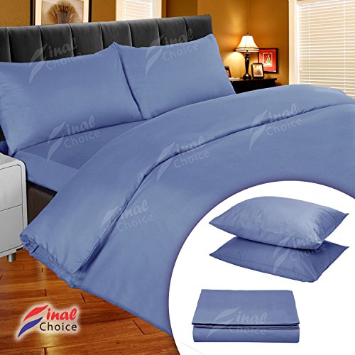 Think-Louder Plain Dyed Duvet Set Quilt Cover Set Includes Pillowcases In Single Double King Blue Single