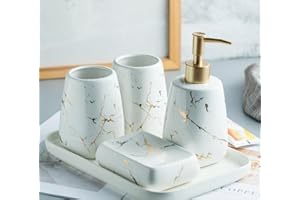 YYW Keramik-Badezimmer-Sets, 3/4/5-teilig, modernes Luxus-Badezimmer-Zubehör-Set, Marmor-Muster, Keramik-Badezimmer-Sets, Zubehör für Zuhause, Wohnung, Schlafsaal (weiß, 5-teiliges Set)