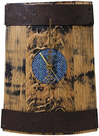Reza Wood Whisky Barrel Tabletop Desk Clock With Blue Harris Tweed