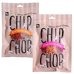 Chip Chops Roast Chicken Strips & Sun Dried Chicken Jerky Dog Treats, 140g, Optimum Health Formula