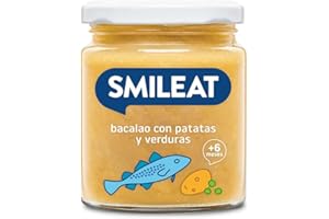 Smileat - Tarrito infantil de Bacalao con Patata y Verduras - para Peques +6 Meses - Sin Azúcar ni Sal Añadido - Materia Prima de Calidad. Textura Suave y Fácil de Comer - 230g