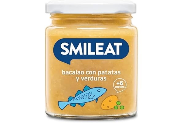 Smileat - Tarrito infantil de Bacalao con Patata y Verduras - para Peques +6 Meses - Sin Azúcar ni Sal Añadido - Materia Prima de Calidad. Textura Suave y Fácil de Comer - 230g