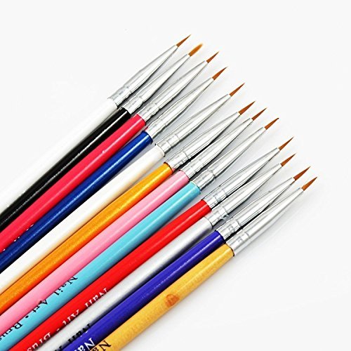 Vale® 12pcs Tiny Acrylic Nail Art Tips Liner Painting Drawing Colorful Brush Pen Tools