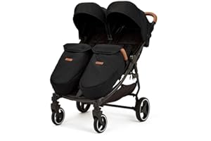Ickle Bubba Venus Prime Double Stroller – Twin Pushchair from Birth to 15kg per Seat, Includes Newborn Cocoon, Footwarmers, Rain Cover, Compact Fold, Multi-Recline Seats & UPF 50+ Hoods (Black)
