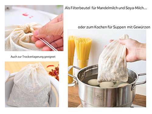Filterbeutel aus Baumwolle/Leinen, Passiertuch für Lebensmittel (Mandelmilch, Soya-Milch, Suppen, Wein selbst herstellen) verschiedene Größen (25 x 20) - 2